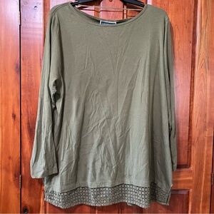 Karen Scott Tunic Top
Embroidered Hem Olive Green